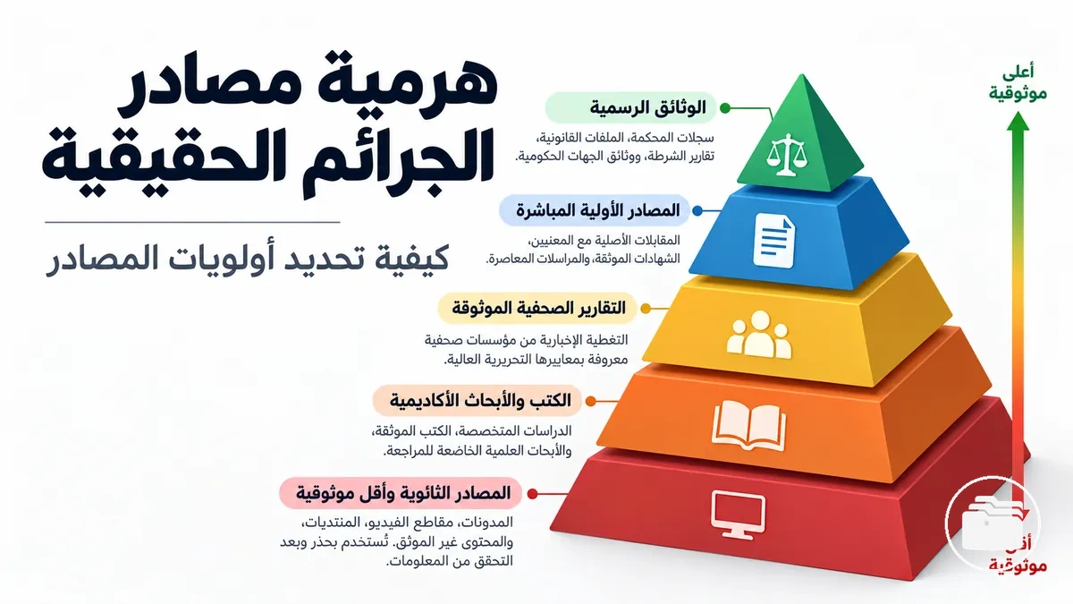 مصادر بحث الجرائم الحقيقية مرتبة حسب الأولوية والموثوقية