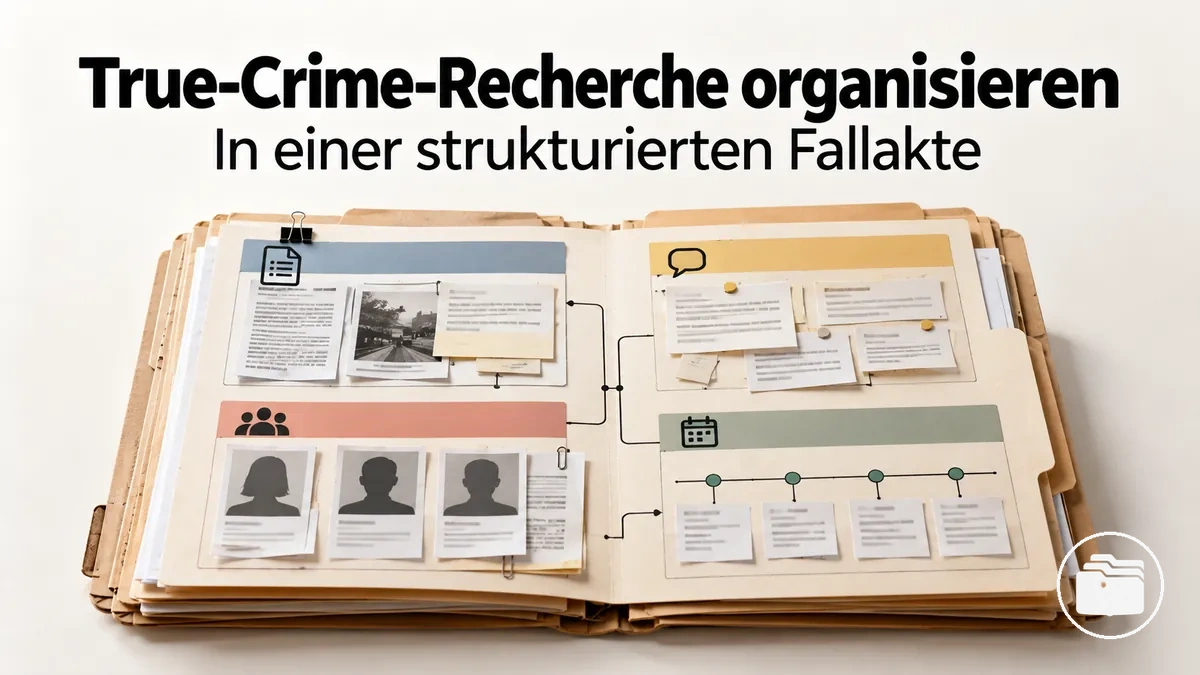 Strukturierte True-Crime-Fallakte, die Quellen, Aussagen, Personen und Ereignisse verknüpft