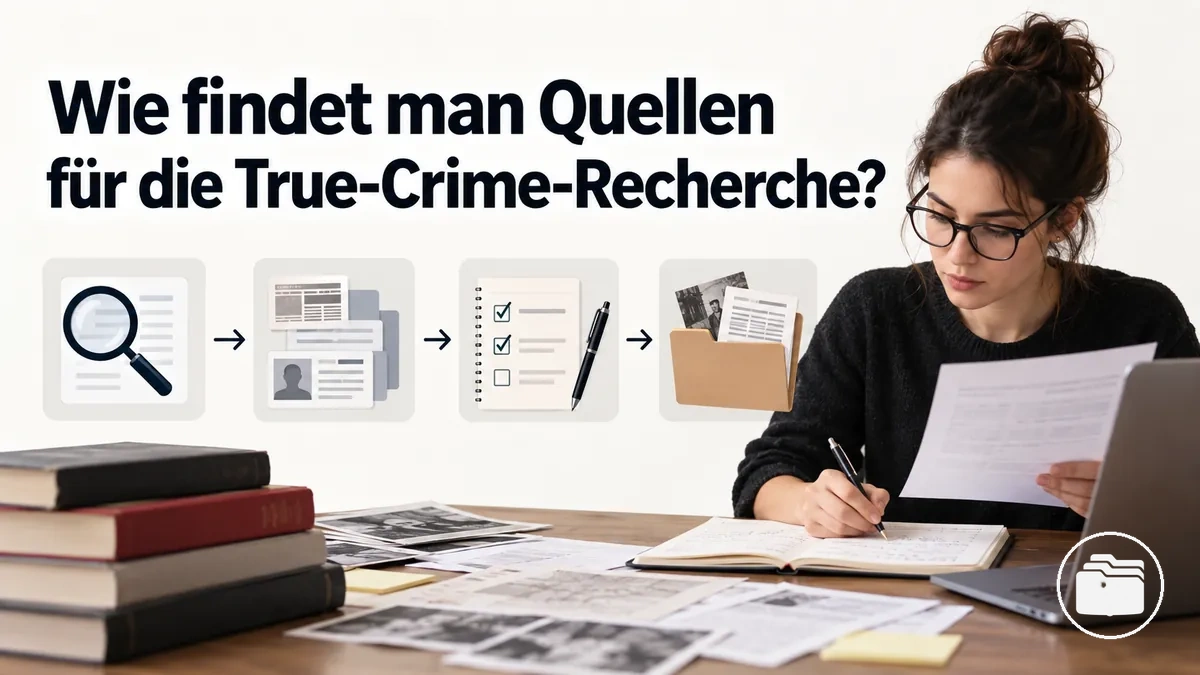 Rechercheur beim Auffinden und Sammeln von Quellen für einen True-Crime-Fall