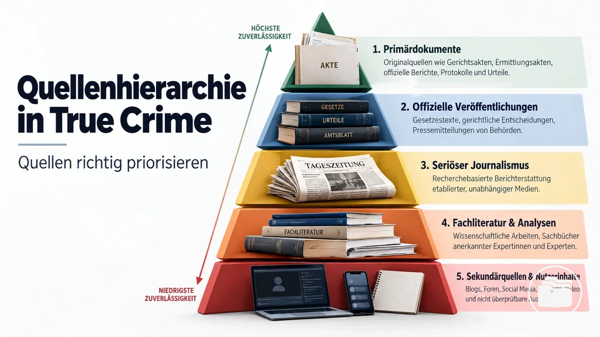 True-Crime-Recherchequellen nach Priorität und Zuverlässigkeit geordnet