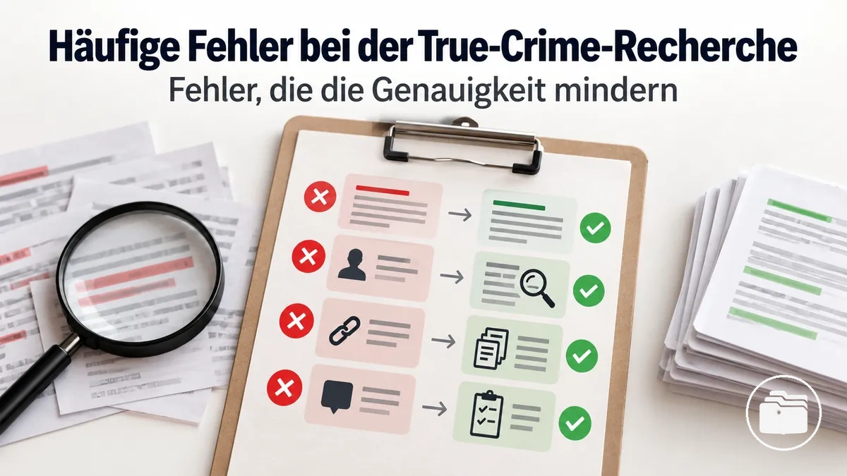 Recherche-Checkliste mit häufigen Fehlern, die die Genauigkeit bei einem True-Crime-Fall mindern