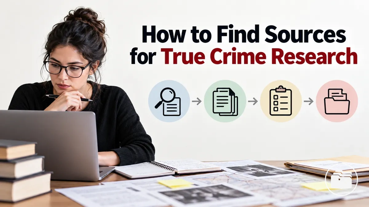 Researcher locating and collecting sources for a true crime case