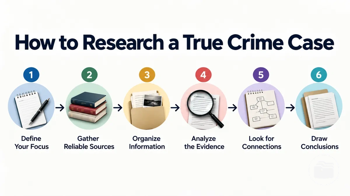 Step-by-step true crime case research workflow
