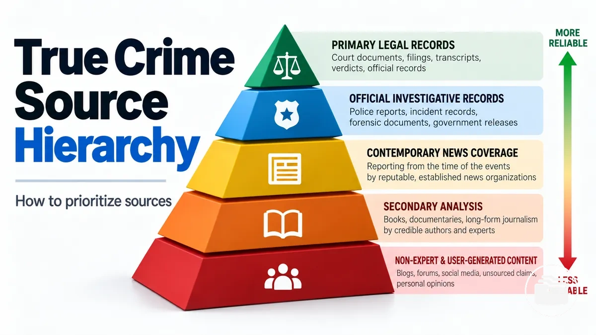 True crime research sources arranged by priority and reliability