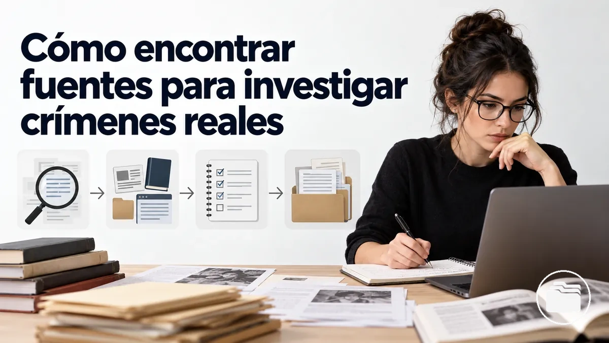 Investigador localizando y recopilando fuentes para un caso de crimen real