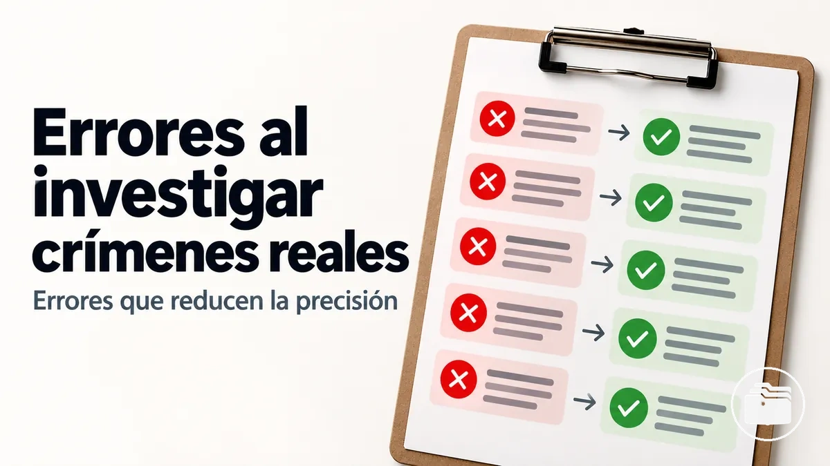 Lista de comprobación que señala errores de precisión habituales al investigar un caso de crimen real