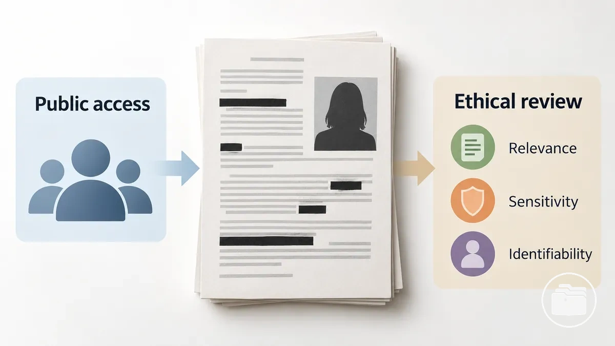 Illustration distinguant l’accès public de la réutilisation éthique des informations d’une affaire dans la recherche sur le true crime