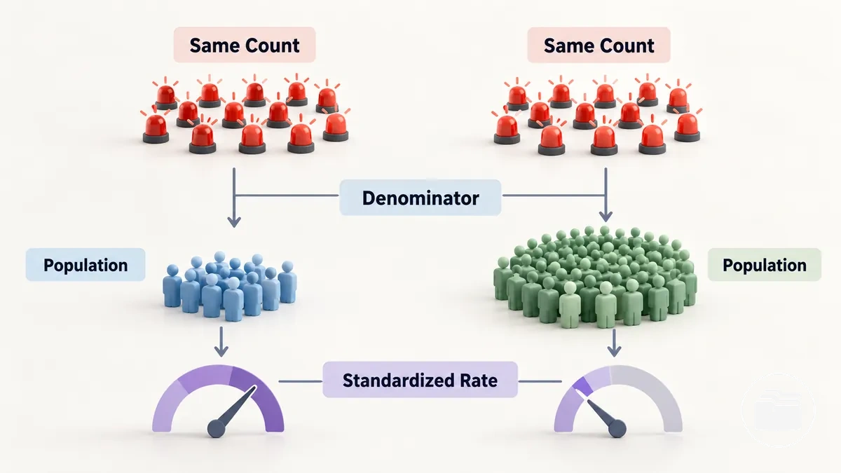 Effectifs comparés aux taux de criminalité rapportés à la population à l’aide d’un dénominateur défini