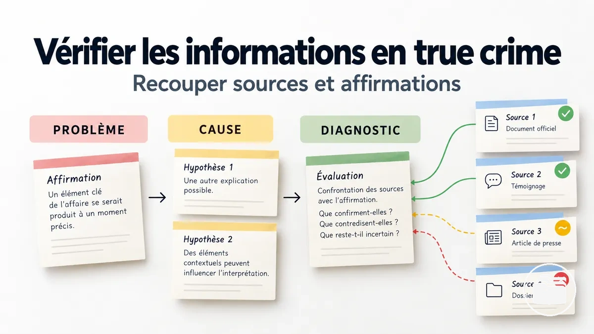 Notes de recherche montrant la vérification des sources et le recoupement des allégations