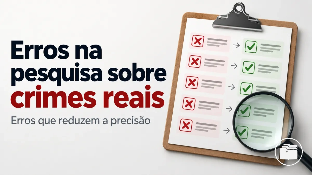 Lista de verificação destacando erros comuns de precisão ao pesquisar um caso de crime real