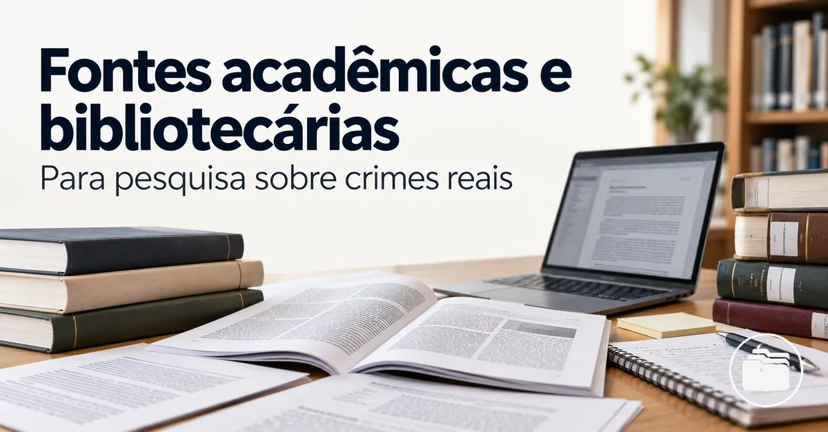 Artigos acadêmicos e fontes bibliotecárias usados na pesquisa sobre crimes reais