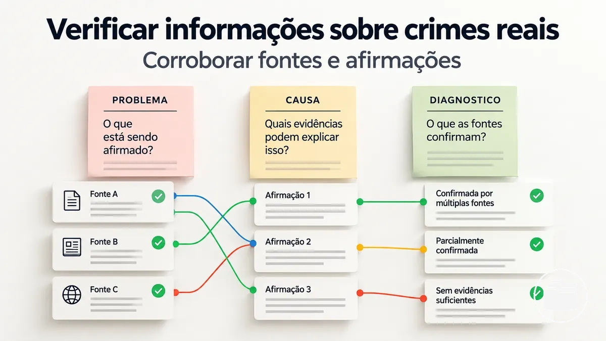 Notas de pesquisa mostrando verificação de fontes e corroboração de afirmações